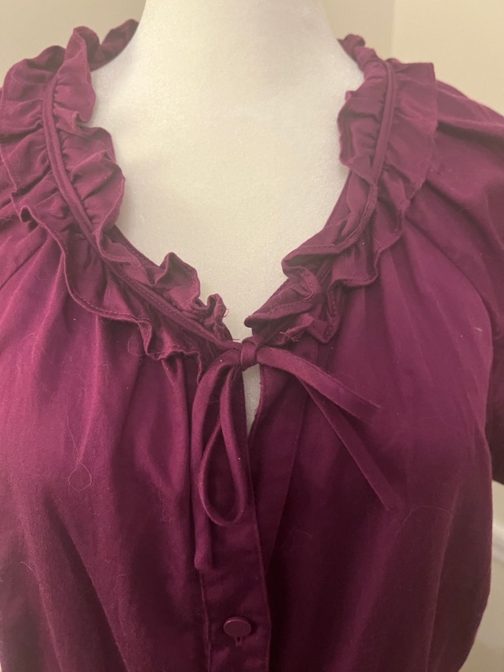 LOFT Plum Ruffle-Trim Button-Front Mini Dress - Picture 3 of 6